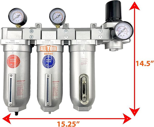 1" NPT SUPER DUTY Industrial Grade 4 Stages Filter Coalescing Desiccant Dryer Regulator System For Compressed Air Lines, Metal Bowls, Great For Paint Spray And Plasma Cutter (AUTO DRAIN)