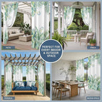 Leaves Outdoor Curtains for Patio Green Leaf Tropical Plants Farmhouse Pastoral Waterproof Outside Curtains with Grommet Top Weatherproof Curtain for Cabana Pergola Gazebo, 2 Pack, 54" W x 108" L