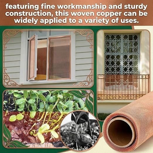 Therwen 18 Inch x 10 ft Copper Mesh Screen 99.9% Pure Copper 40 Mesh Roll Wire Fabric for Grounding Dense Filter Screen Woven Crafts Window Protection