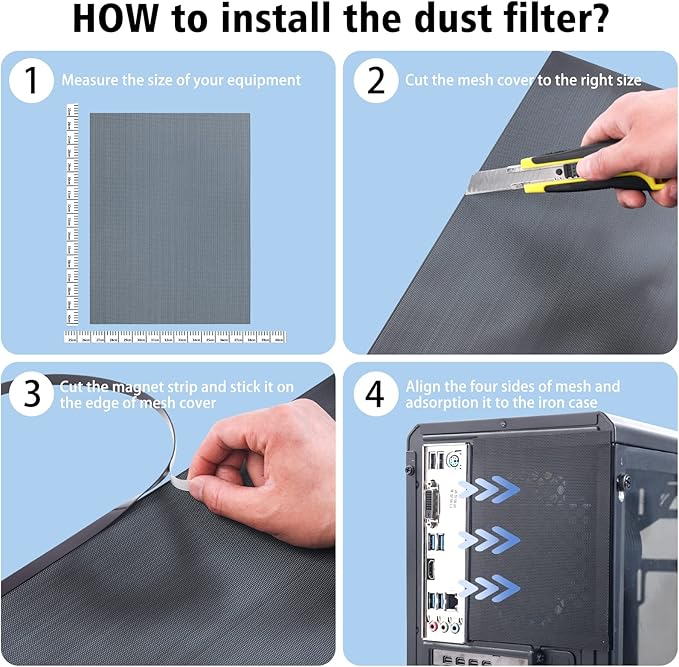 [4 Pack] 400x300mm DIY PC Case Dust Mesh Filter, PVC Dustproof Mesh Filter Cover with Magnetic Strip for Computer PC Case