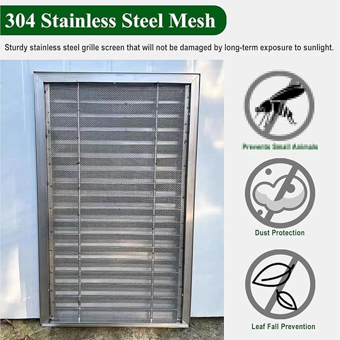 Heat Dissipation Louvered Vent Wall Gable Vents 304 Stainless Steel, Weather-Resistant Air Grille for Shed Barn Generator Box(37x37in/95x95cm)