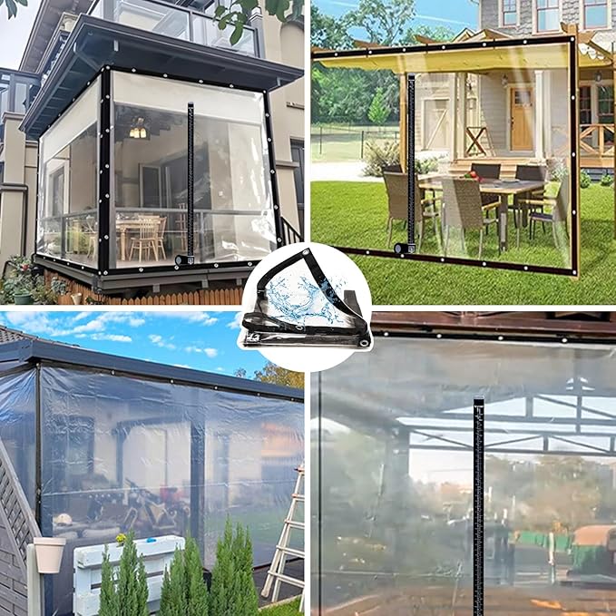 Curtain Patio Enclosure, Water Proof PVC Curtains for Gazebos with Zip, Transparent Outdoor Tarps for Patio Enclosure, Camping, Porch(1.2x1.8m)