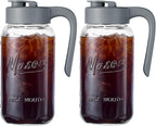 Mason Jar Pitcher - Airtight & Leakproof Glass Pitcher with Lid[set of 2], Perfect for Breastmilk, Cold Brew, and Sun Tea, 2 Quart (64 oz) Mason Jar with Pour Spout Lid