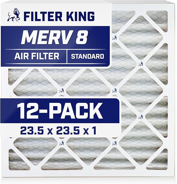Filter King 23.5x23.5x1 Air Filter | 12-PACK | MERV 8 HVAC Pleated A/C Furnace Filters | MADE IN USA | Actual Size: 23.5 x 23.5 x .75"