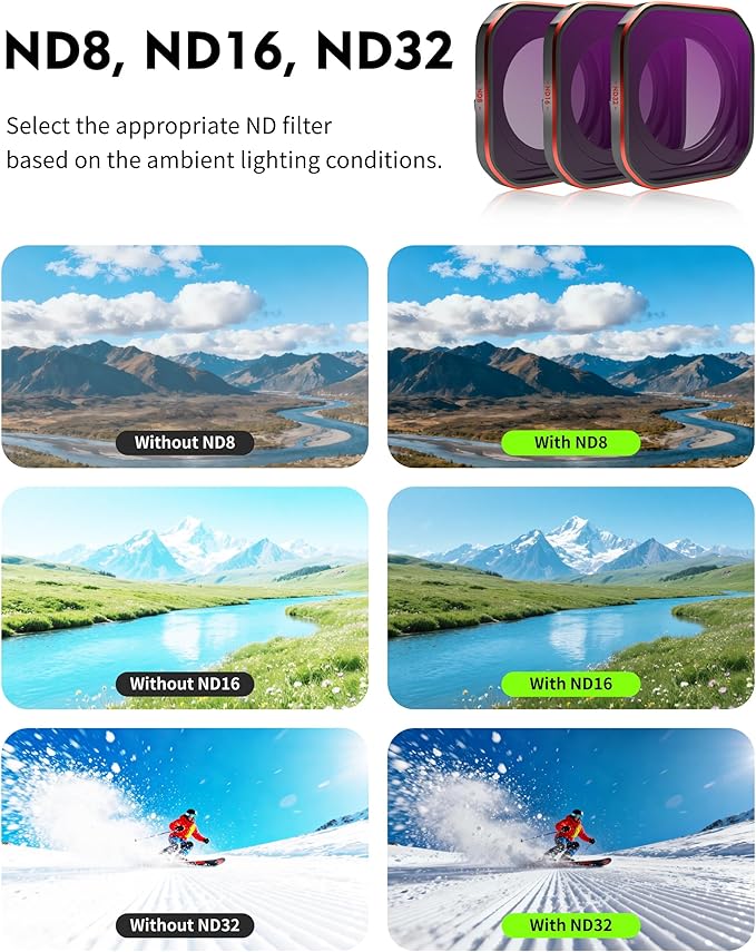 4-Pack Hybrid ND/CPL Filter Set for Insta360 Ace Pro2, ND8-PL ND16-PL ND32-PL ND64-PL 2-in-1 Combo, Solves Glare and Overexposure in One Filter, Professional Film-Making