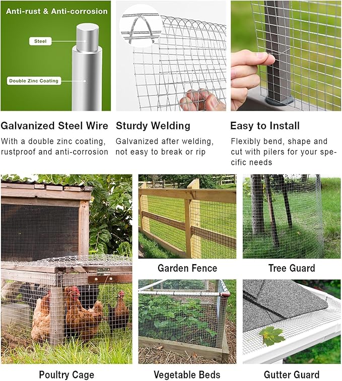 Livestock Fencing Roll Galvanised Welded Wire Mesh Roll Garden Chicken Wire Animals Enclosure for Chickens, Rabbits, Dogs, Window Guards Vegetable Protection for Indoor or Outdoor ( Size : L:1m-H:1m-0