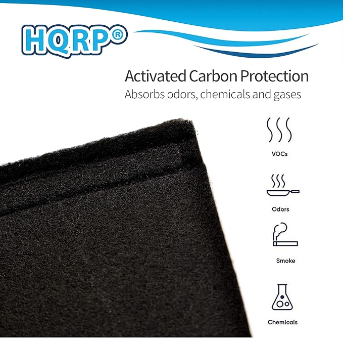 HQRP 2x Activated Carbon Filter Pad Cut To Fit Air Filter Roll for Improved Filtration - Universal Carbon Sheet for Air Purifier, Furnace, AC, Range Hood, 3D Printer, and Odor/VOC Control