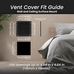 Repa Market 6 x 6 Inch (Outer) Black Square Air Vent Cover - Pack of 2 Plastic Fresh Air Intake Vent - AC Cover with Nylon Mesh Screen, Wall, Ceiling HVAC Return Air Register, Modern Soffit Vents