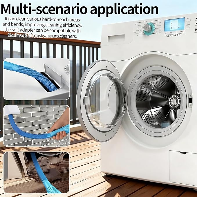 Dryer Vent Cleaner Kit - Universal Vacuum Hose Attachment & Lint Brush, Effectively Clean Clogged Dryer Ducts, Fit Most Vacuums for Dryer, Refrigerator Coils & Behind Appliances (Gray)