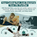 Barnakl Ceiling Fan Air Purifier Pads, Activated Coconut Shell Carbon Fan Filters Trap Dust, Odors & Allergens, Easy-Stick Universal Fit for Ceiling Fan Blades, Odorless & Unscented - (3 Count)
