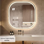 JSLJDM 500X500 mm Illuminated Backlit LED Bathroom Mirror, Wall Mounted Multifunction Bathroom Vanity Mirror with Lights and Demister Pad, Energy-Saving Illuminated Smart Mirror 60cm tricolorlight