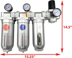 3/4" NPT SUPER DUTY Industrial Grade 4 Stages Filter Coalescing Desiccant Dryer Regulator System For Compressed Air Lines, Metal Bowls, Great For Paint Spray And Plasma Cutter (MANUAL DRAIN)