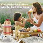 CAELUM Fruit Wine Press, 1.6 Gallon Wood Fruit and Cider Press Squeezer With T-Handle, Juice Maker, Wine Making Press Squeezer for Outdoor, Kitchen（Red）