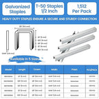 meite T-50 Heavy Duty Staples, 1/2 Inch Galvanized T-50 Staples for Staple Gun, 20 Gauge 3/8 Inch Crown Staple for Upholstery, Construction, Furniture (1 Case)