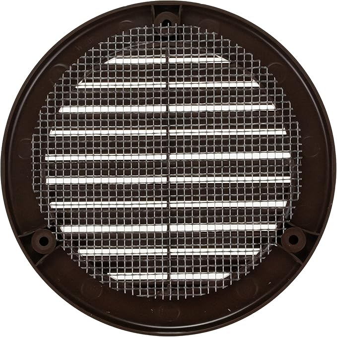 Vent Systems 4" Inch (Opening Dimensions) - Pack of 5 - Brown Soffit Vent Cover - Plastic Round Air Vent Grille - Built-in Mesh Screen - HVAC Register Louver for Bathroom, Home, Kitchen