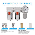 NANPU DFR-03 3/8" NPT Air Drying System - Double Air Filters, Air Pressure Regulator Combo - Semi-Auto Drain, Poly Bowl