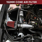 6" 152mm Cold Air Intake Filter Clamp-On Replacement High Flow Inlet Air Filter High Performance Washable Cone Filter 9" Tall Red