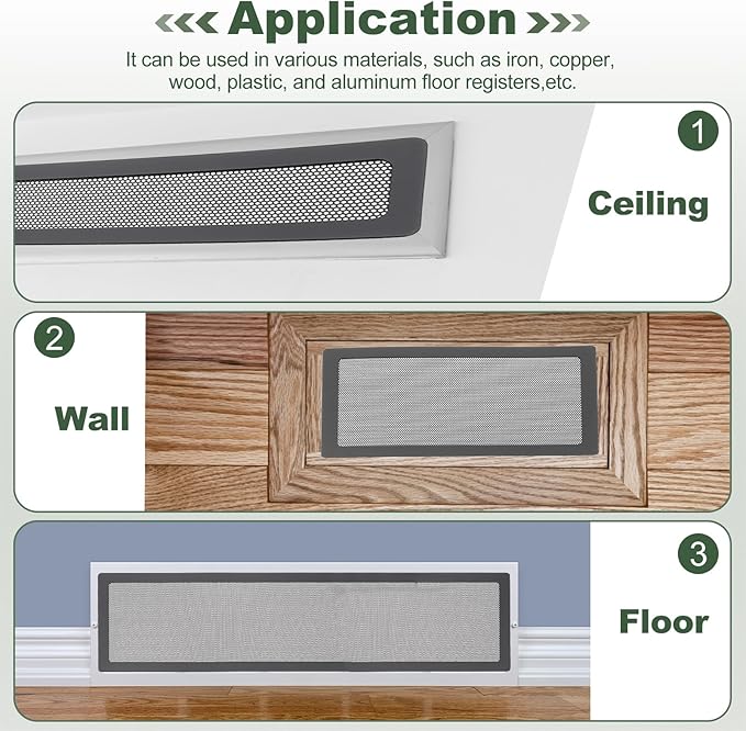 YOKIVE 6 Pcs Magnetic Floor Vent Covers, Floor Register Cover PVC Mesh Air Vent Screen Filters, Great for Home Floor, Wall, Ceiling, Catch Debris Hair Dust (Black, 12-Inch x 8-Inch)