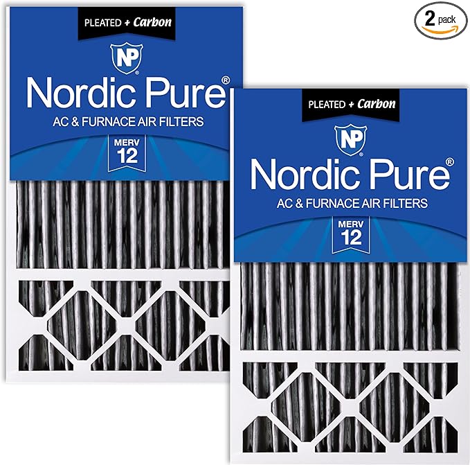 Nordic Pure 16x25x5 (15_3/4 x 24_3/4 x 4_3/8) Honeywell Replacement Air Filters MERV 12 Plus Carbon 2 Pack