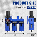 NEWPO 3/8'' NPT Compressed Air Filter Regulator Lubricator Combo Water/Oil Trap Separator with Pressure Gauge,Brass Filter and Coalescing Filter,Semi-Auto Drain, Metal Bracket-Blue