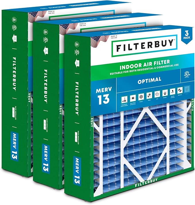 Filterbuy 20x21x5 Air Filter MERV 13 Optimal Smoke & Allergy Defense (3-Pack), Electrostatic Pleated HVAC AC Furnace Filters Replacement for Lennox and Electro-Air (Actual Size: 19.88 x 20.50 x 4.38)