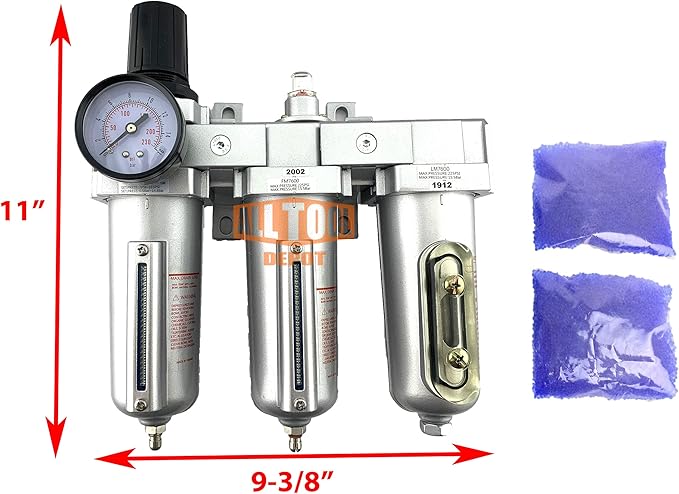 3/4" NPT HEAVY DUTY Industrial Grade Filter Regulator Coalescing Desiccant Dryer System For Compressed Air Lines, Metal Bowls, Great For Paint Spray And Plasma Cutter(MANUAL DRAIN)