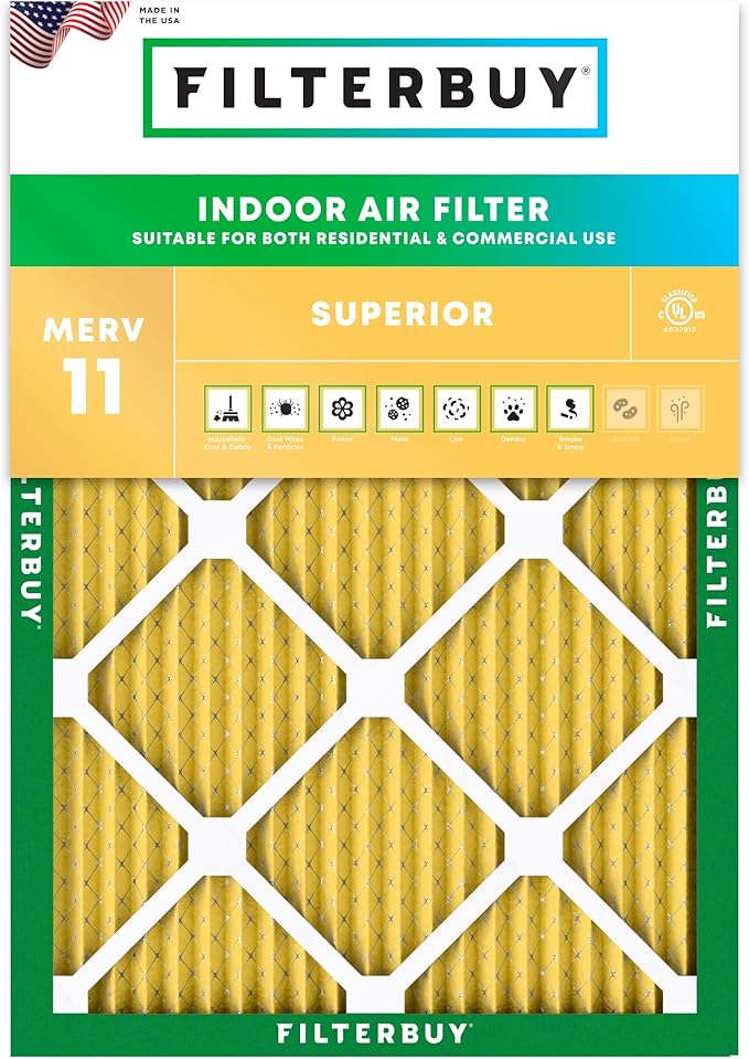 Filterbuy 24x25x1 Air Filter MERV 11 Superior Pet & Allergy Defense (1-Pack), Electrostatic Pleated HVAC AC Furnace Filters Replacement, Made in USA (Actual Size: 23.88 x 24.88 x 0.75)