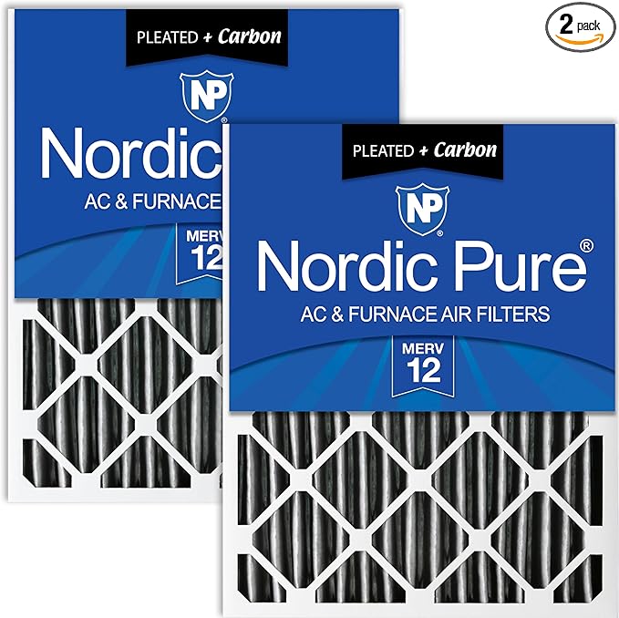 Nordic Pure 18x24x4 (Actual Size: 17 1/2 x 23 3/8 x 3 5/8) Pleated Air Filter MERV 12 Plus Carbon 2 Pack