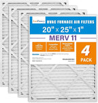 LotFancy 20x25x1 Air Filter MERV 11 4-Pack, Electrostatic Pleated AC Furnace Air Filter, Captures Dust, Smog & Pet Dander, Actual Size: 19.75"x23.75"x0.75"