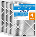 LotFancy 14x20x1 Air Filter MERV 13 4-Pack, Electrostatic Pleated HVAC Furnace Air Filter, Captures Pet Dander Smog Smoke, Actual Size: 13.75"x19.75"x0.75"