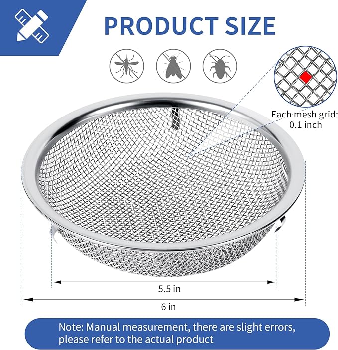 6" Rain Barrel Mesh Cover for Rain Barrels, 2-Pack 304 Stainless Steel Screen Filter, Never Rust -Kitchen Wash Colander -Compost Sifter, for Keep Leaves, Mosquitos Outside, Soil Sifter, cleaning seeds