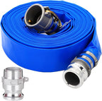DAVCO 2" ID × 100 ft PVC Lay Flat Discharge Hose, Heavy Duty Reinforced Blue Pool Backwash Hoses For Swimming Drain Pools, with Aluminum Camlock C and E Fittings, Cam Lock Fitting Type F included