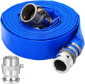 DAVCO 1-1/2" ID × 50 ft PVC Lay Flat Discharge Hose, Heavy Duty Reinforced Blue Pool Backwash Hoses For Swimming Drain Pools, with Aluminum Camlock C and E Fittings, Cam Lock Fitting Type F included