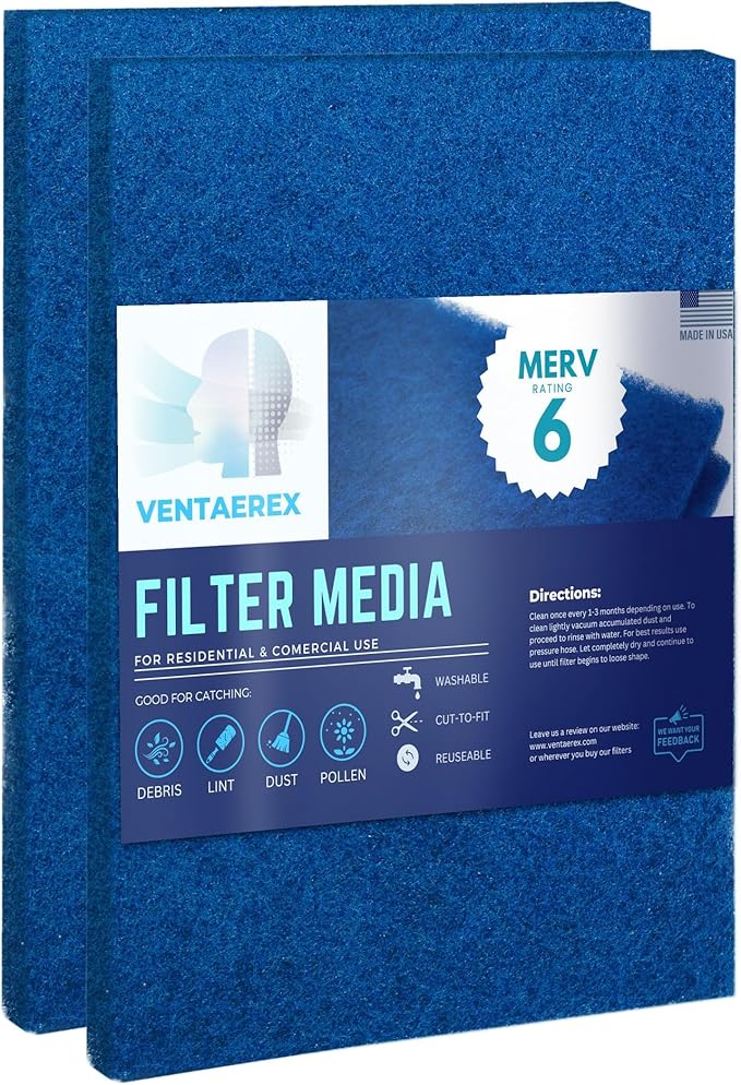 20x30x1 Reusable Air Filters - Made in USA - MERV 6 Washable AC HVAC Furnace Fan Coil Filter Media - Cut to Fit - Synthetic Alternative to Hog’s Hair Filter - 2 Pack