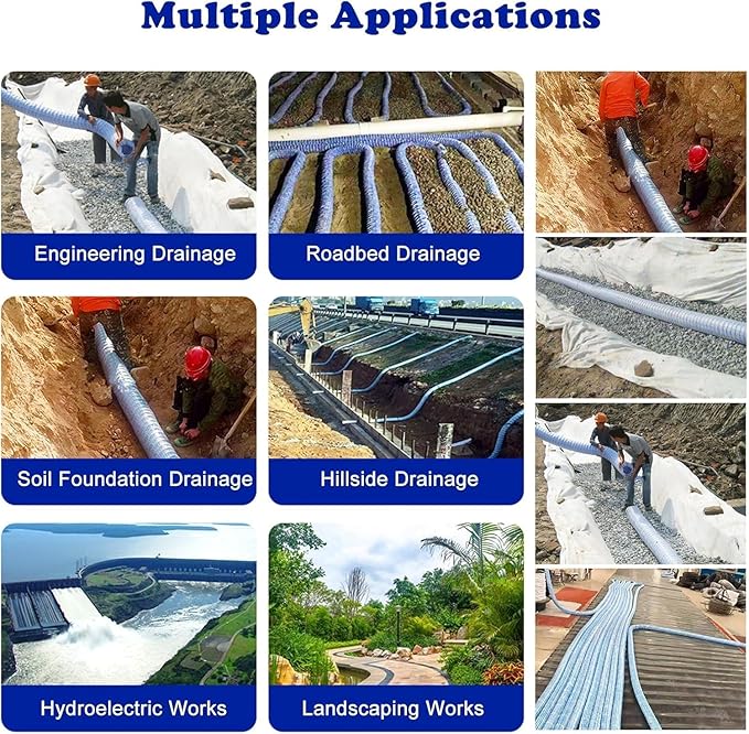 5cm/2in Diameter French Drain Pipe Perforated Drainage Pipes, Soft Infiltration Tubular Underground Drainage Systems for Outside Driveway/Sidewalk, Steel Wire Reinforced Permeable Tube(2250cm)