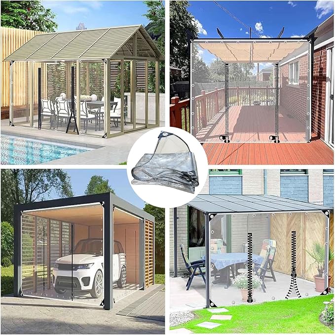 Transparent Tarpaulin Side Panels, Outdoor Clear Tarp Curtains with Zipper Door, Curtain Patio Enclosure for Pergola Porch Carport Canopies(1.5x2m)