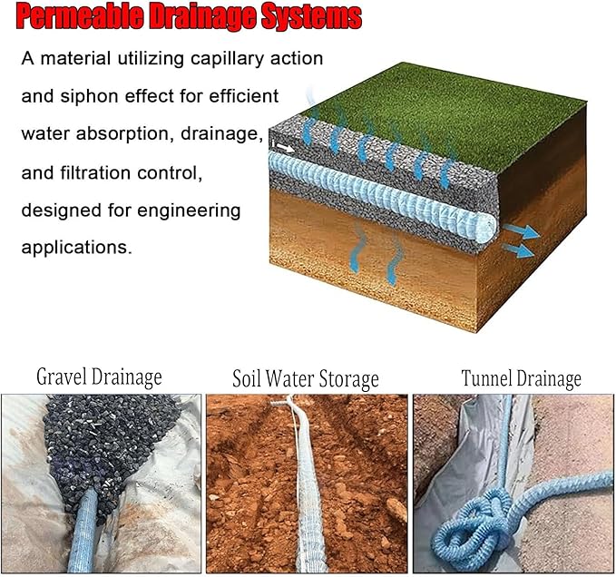 Commercial French Drain Pipe for Water Drainage, Construction Site/Sports Field Perforated Pipes & Weeping Tile, Dia 2in 3.9in 5.9in Wide Underground Drainage Systems(Dia 15cm/5.9in,Long 21m/68.9ft)