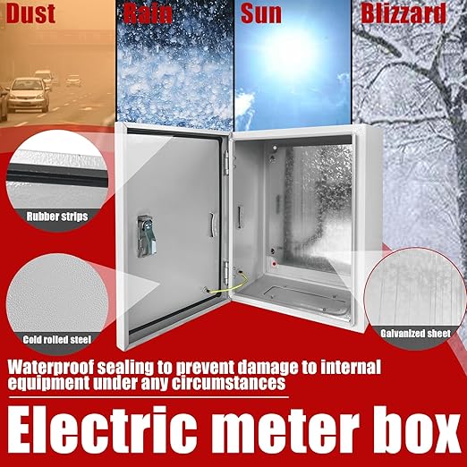 Electrical Box 20 x 16 x 6 Inch Indoor Outdoor Electrical Enclosure Box Steel Junction Box Wall Mounted Universal Electrical Project Box with Safety Locks and Mounting Plates