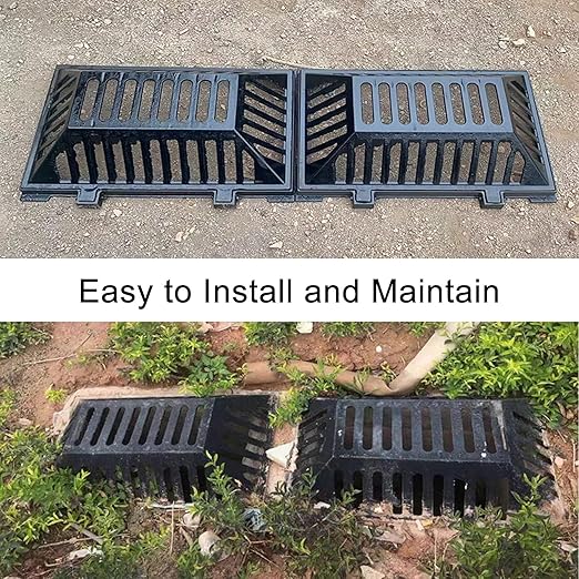 Manhole Cover and Frame Ductile Iron, Heavy Duty Drain Grate, One-Piece Design, Reinforced Drainage Covers for Yard, Garden, Construction Sites(60 * 40 * 15 cm/24 * 16 * 6 in)