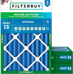 Filterbuy 16x20x4 Air Filter MERV 13 Optimal Smoke & Allergy Defense (3-Pack), Electrostatic Pleated HVAC AC Furnace Filters Replacement, Made in USA (Actual Size: 15.50 x 19.50 x 3.63)