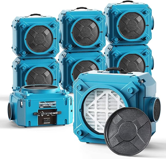 AlorAir CleanShield HEPA 550 - Heavy Duty Commercial Air Scrubber HEPA Filter System, 25' Power Cord with Lighted End and Roto-Molded Unbreakable Housing Air Cleaner, cETL Listed, Blue (Pack of 8)