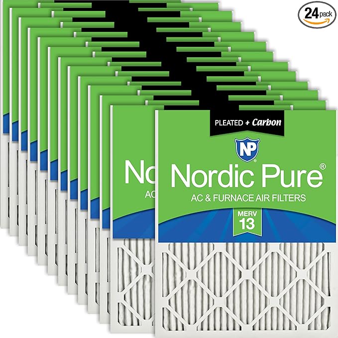 Nordic Pure 12x24x1 (Actual Size: 11 1/2 x 23 1/2 x 3/4) Pleated Air Filters MERV 13 Plus Carbon 24 Pack