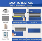 Reusable Air Filter 20x30x0.5,2 Packs Cut to Fit Furnace Filters,MERV 6 Electrostatic Washable Air Filter for HVAC,Mobile,Replacement Air Conditioner Filters,24 PCs Hooks