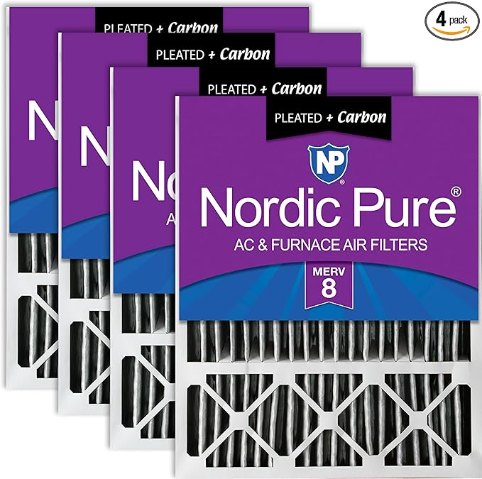Nordic Pure 20x25x5 (Actual Size: 19 3/4 x 24 3/4 x 4 3/8) Lennox X6673 X6675 Replacement Air Filter MERV 8 + Carbon 4 Pack