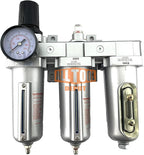 1/2" NPT HEAVY DUTY Industrial Grade Filter Regulator Coalescing Desiccant Dryer System For Compressed Air Lines, Metal Bowls, Great For Paint Spray And Plasma Cutter (MANUAL DRAIN)