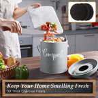 Gray Compost Bin Kitchen, 1.3 Gallon Farmhouse Kitchen Compost Bin Countertop with Lid and Charcoal Filters, Indoor Compost Bucket for Decor and Accessories