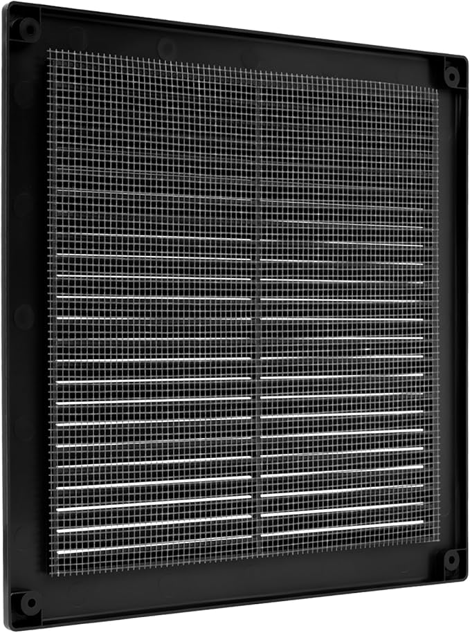 Vent Systems 10'' x 10'' Inch Black Soffit Vent Cover - Pack of 100 - Flat Square Air Vent Louver - Grille Cover - Built-in Insect Screen - HVAC Vents for Bathroom, Home Office, Kitchen 10x10 Inch