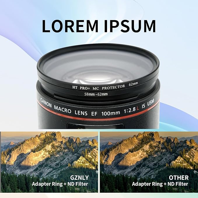 58-62mm Step-Up Ring Adapter, 58mm to 62mm Step Up Filter Ring for 58mm Lens Mount 62mm for DSLR Lenses and ND UV CPL IR Filters （58-62mm）