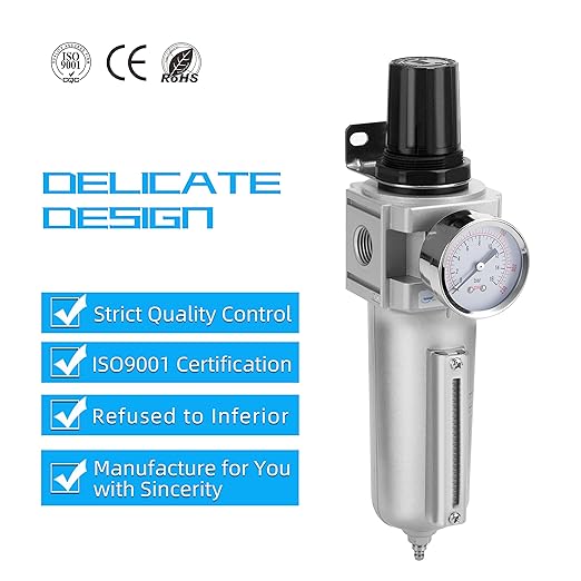 NANPU Industrial Grade Heavy Duty Particulate Filter & Air Regulator, Metal Bowl, Suitable for Paint Spray (1/2" NPT, Auto Drain)