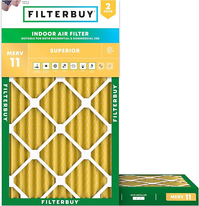 Filterbuy 18x30x2 Air Filter MERV 11 Superior Pet & Allergy Defense (2-Pack), Electrostatic Pleated HVAC AC Furnace Filters Replacement, Made in USA (Actual Size: 17.50 x 29.50 x 1.75)
